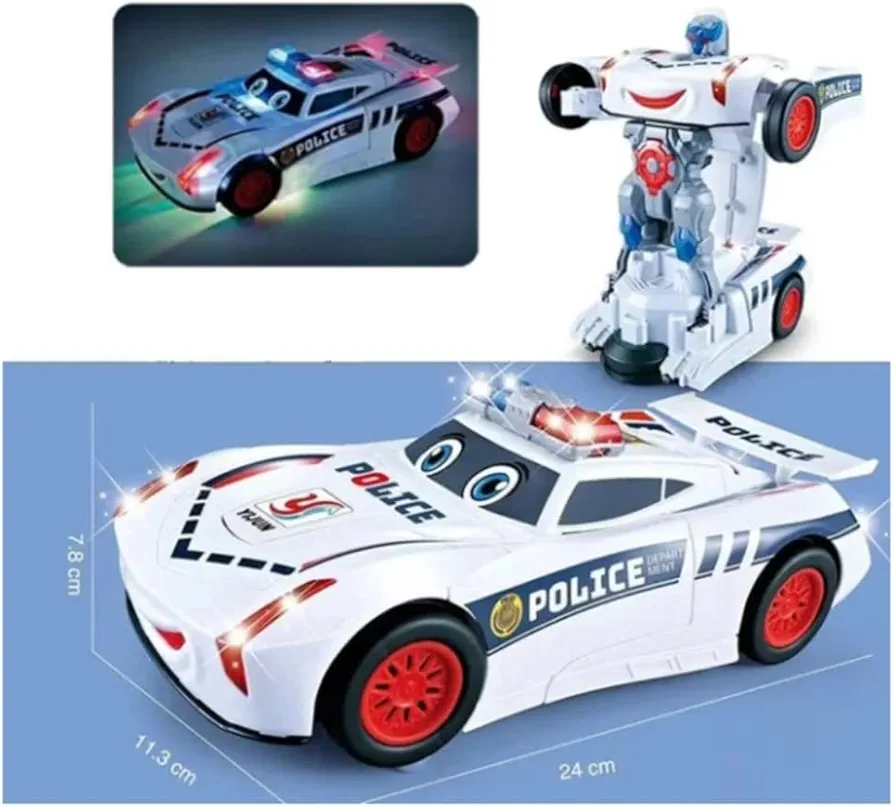 Electric Universal Deformation Police Toy Car with Light, Transforming Robot Police Car, Robot Police Cars for Kids, Race Car to Robot Toy Transforming Toys for Age 3-15 Boys(1pcs)