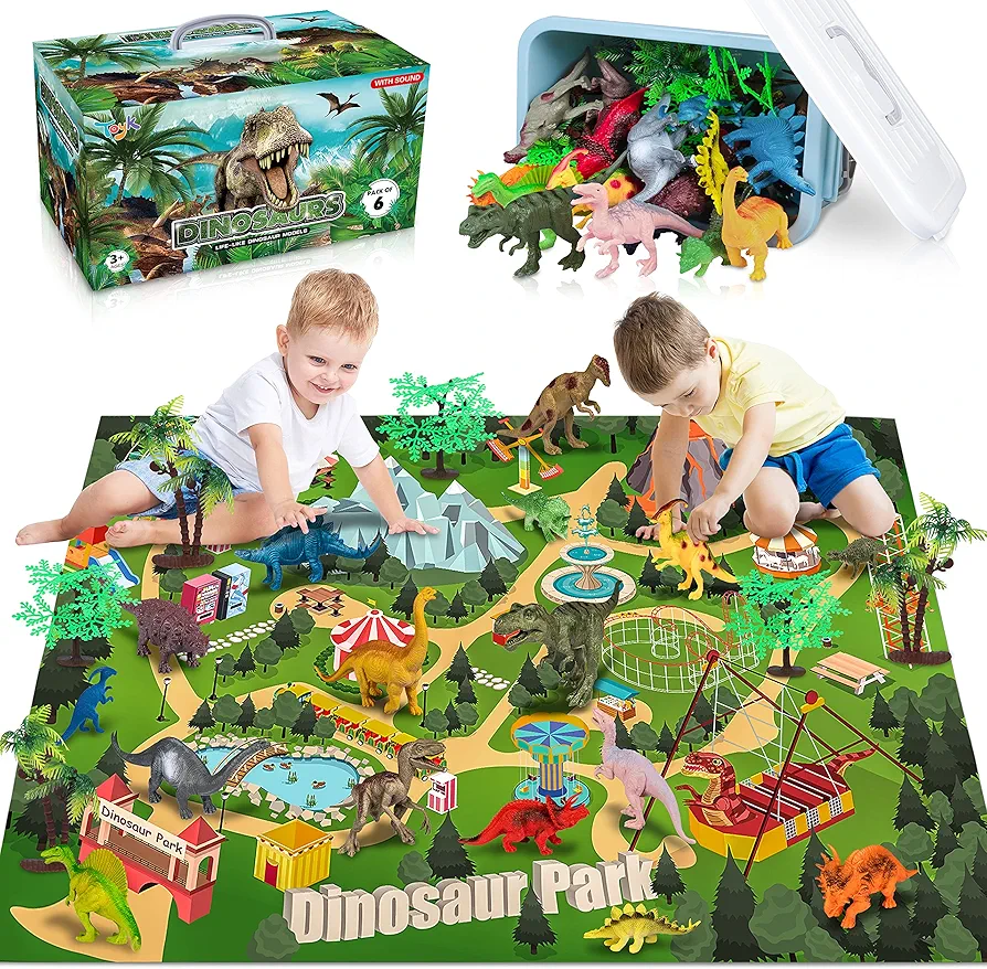 Dinosaur Toys Playset with Activity Play Mat for Kids,Realistic Dinosaur Figures, Trees,Creating a Dino World Including, Birthday Gift for Boys and Girls Ages 3 4 5 6 Years Old