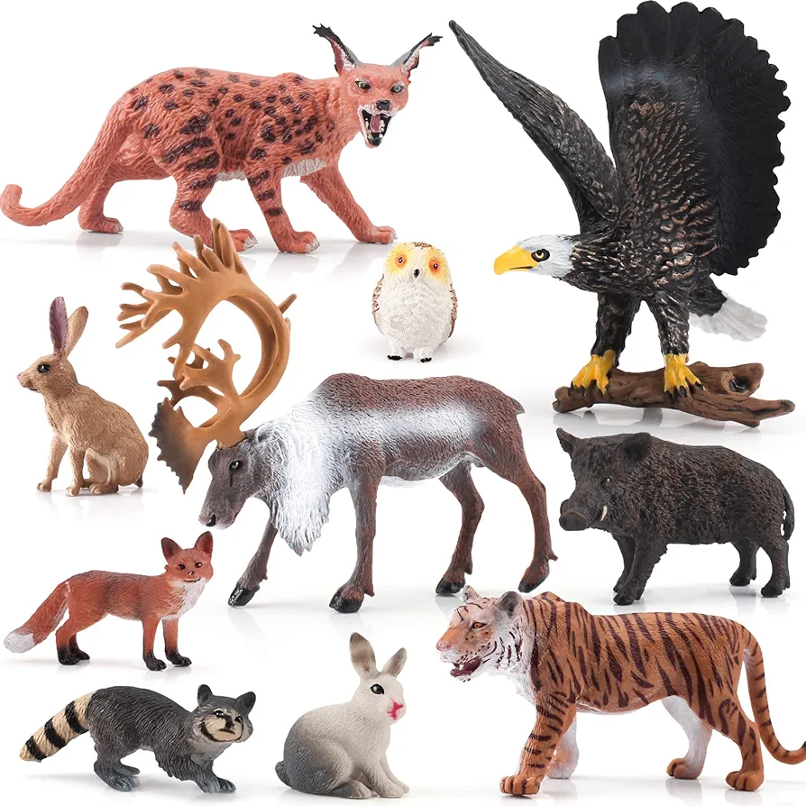 Forest Animals Figures Playset 10PCS Woodland Animal Figurines Toys Set Plastic Animals Figure Tiger Figurine Wolf Figurine