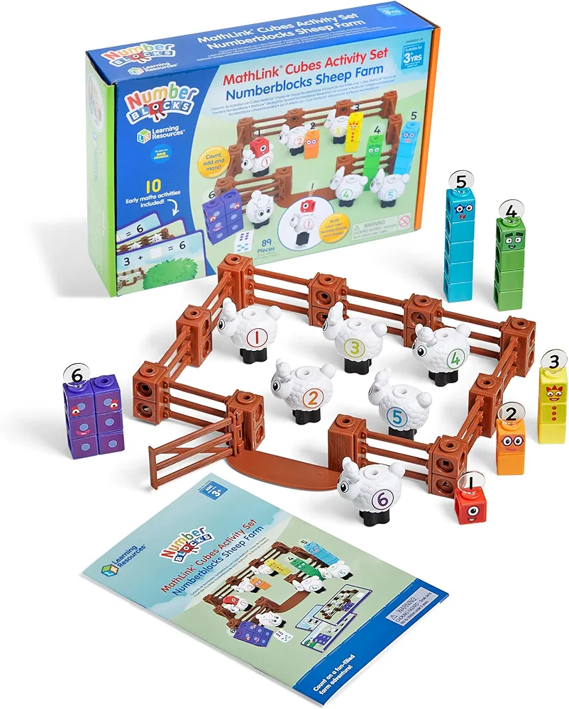 Learning Resources Resources-HM96093UK Numberblocks MathLink Cubes Sheep Counting Set, 3-6, Number Toys, Farm Game, includes 10 Math Activities, Multicolor (HM96093-UK)