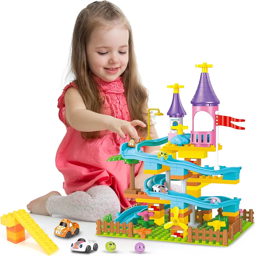 Castle Building Blocks Set for Toddlers, Large Building Bricks with Marble Run Race Track, Creative Preschool STEM Learning Toys Gifts for Kids Boys Girls Aged 3+ (86 Pieces)