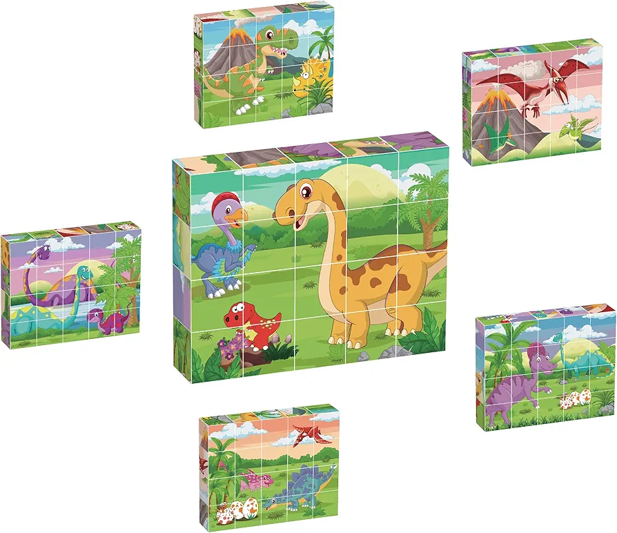 PicassoTiles 20 pcs Magnetic Cube Puzzle 6-in-1 Dinosaur Theme Pattern Magnet Brain Teaser Building Cubes 120 Pictures Toy Set Kids Ages 3 & Up Preschool Children Promote Problem Solving Skills PMC23