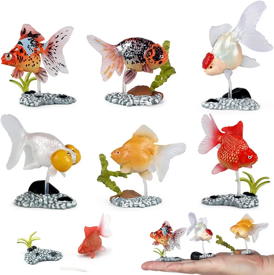 6 Pcs Butterfly Tail Goldfish Figures Model with Base Statue Figurine Party Favors Accessory Decoration