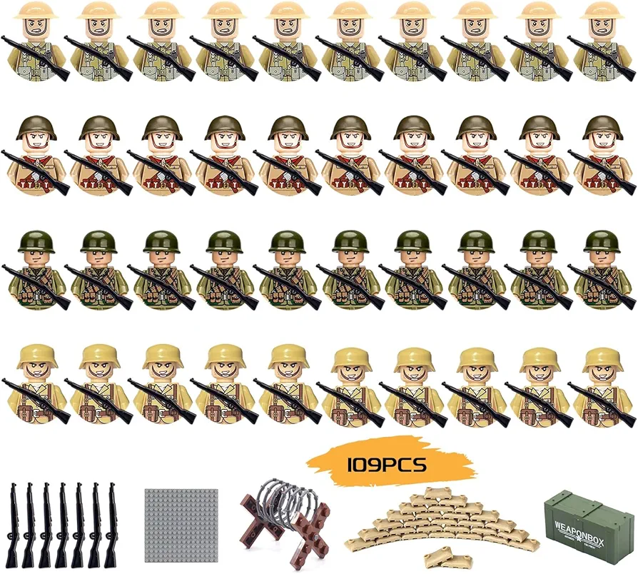 WW2 Toy Military Minfigures Building Set, Army Men Action Figures ＆ Weapon Accessories for Kid Restore WorldW2 Battle Scenes Great Military Gifts for Boys Kids