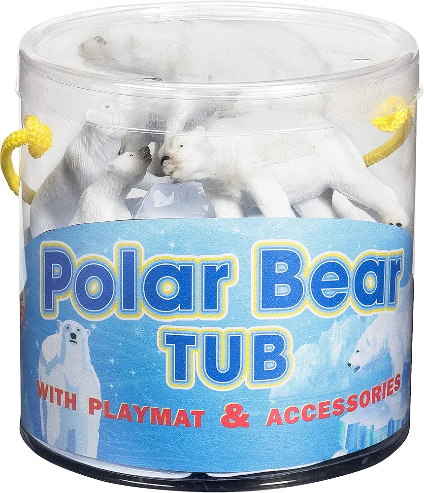 WARM FUZZY Toys Kids Tub of 7 Realistic Polar Bear Figurines, 1 Tub & Playmat - Engaging Educational Playtime - Ultimate Fun & Learning Experience for Home or Classroom (Ages 3+)