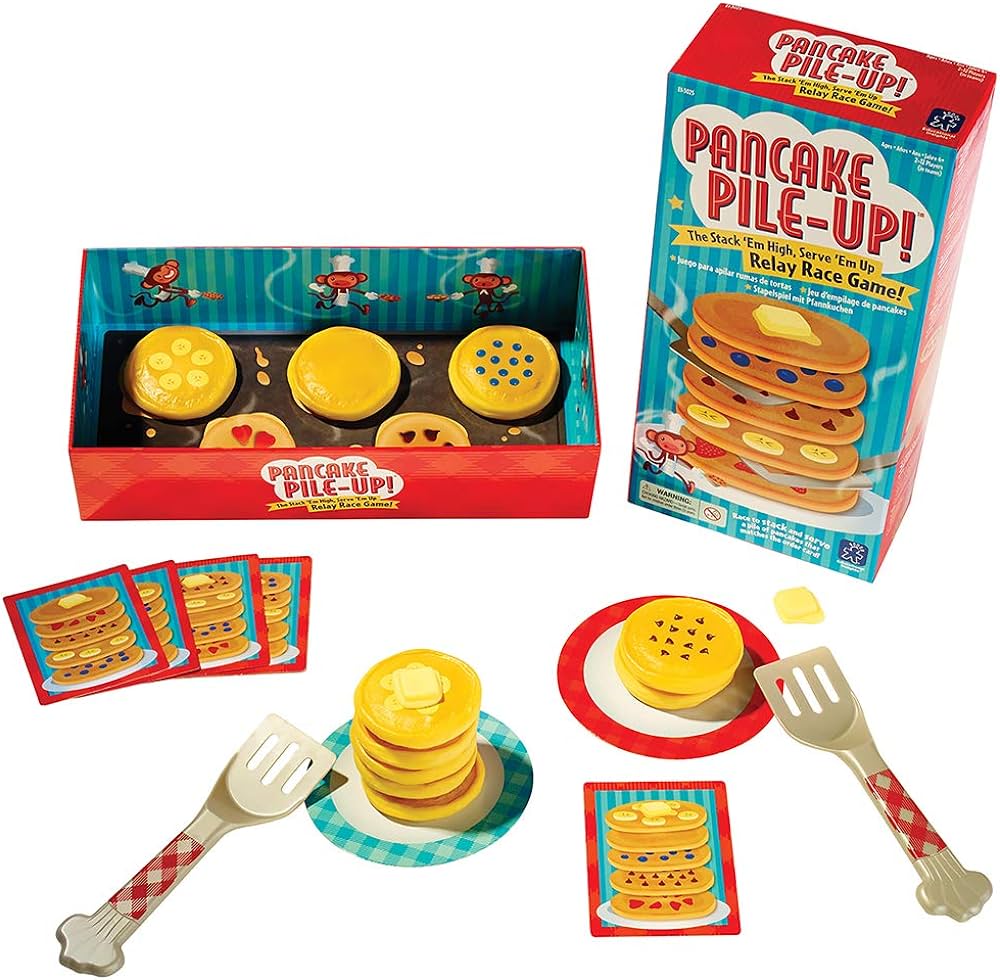 Educational Insights Pancake Pile-Up, Sequence Relay Board Game for Preschoolers, for 2-4 Players, Gift for Kids Ages 4+