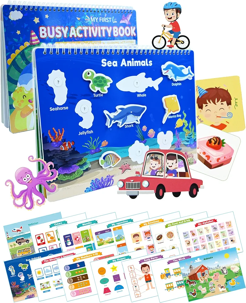 Preschool Learning Activities, Montessori Busy Book for Toddlers Ages 3-5, Educational Sticker Book, Handwriting Tracing & Alphabet Learning Toys for Kids, Autism Learning Materials