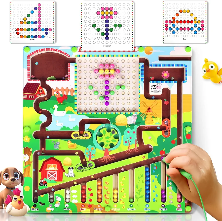 Magnetic Color and Number Maze:Fine Motor Skills Development and Sensory Play,2 in 1 Preschool Learning Toys Magnetic Puzzles Board Montessori Toys for Boys Girls Toddlers,Fun and Educational,Colorful