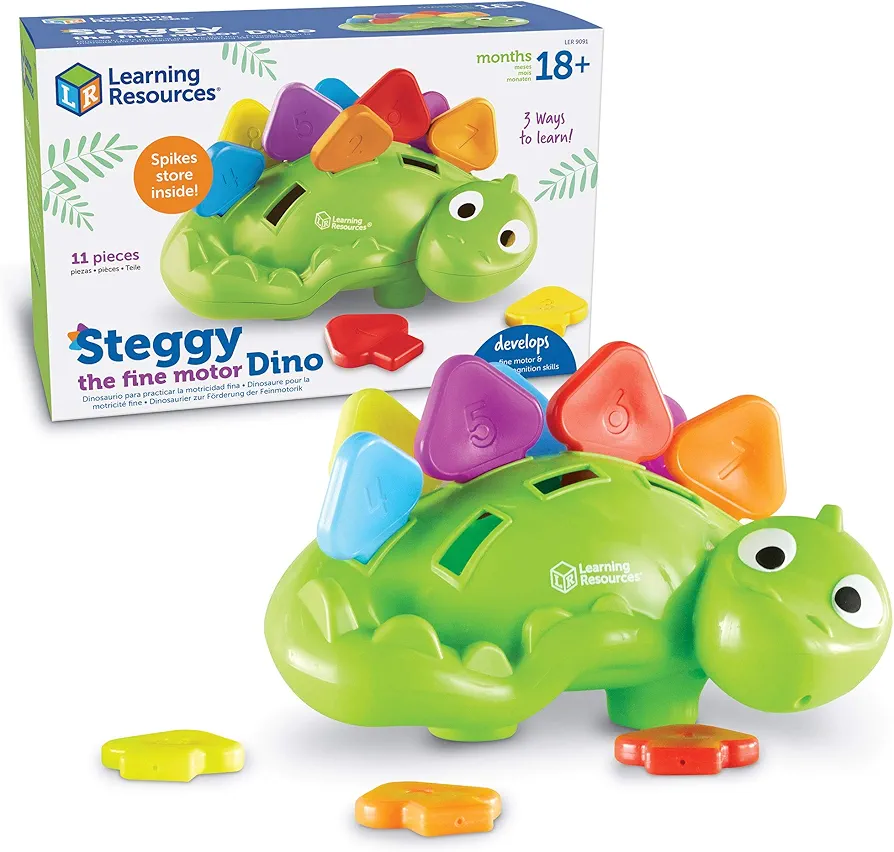 Learning Resources Steggy The Fine Motor Dino - 11 Pieces, Ages 18+ Months Toddler Learning Toys, Fine Motor and Sensory Toy, Toddler Montessori Toys, Dino Toys, Preschool Toys