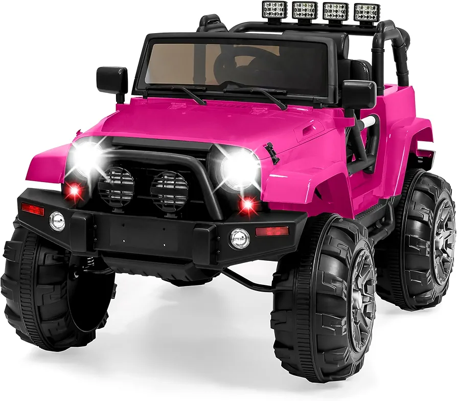 Best Choice Products Kids 12V Ride On Truck, Battery Powered Toy Car w/Spring Suspension, Remote Control, 3 Speeds, LED Lights, Bluetooth - Hot Pink