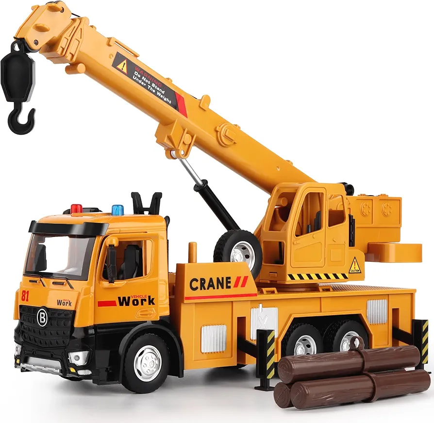 Dwi Dowellin Crane Truck Toy for Kids 3-5,with Metal Cab,Kids Toy Cars with Lights and Sounds,Toy Truck Gift for Boy Age 2 3 4 5 Years Old