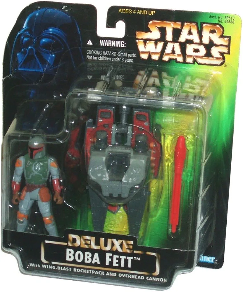 Star Wars Year 1996 Deluxe Series 4 Inch Tall Action Figure Vehicle Playset - Boba Fett with Wing-Blast Rocketpack, Overhead Cannon and 1 Missile