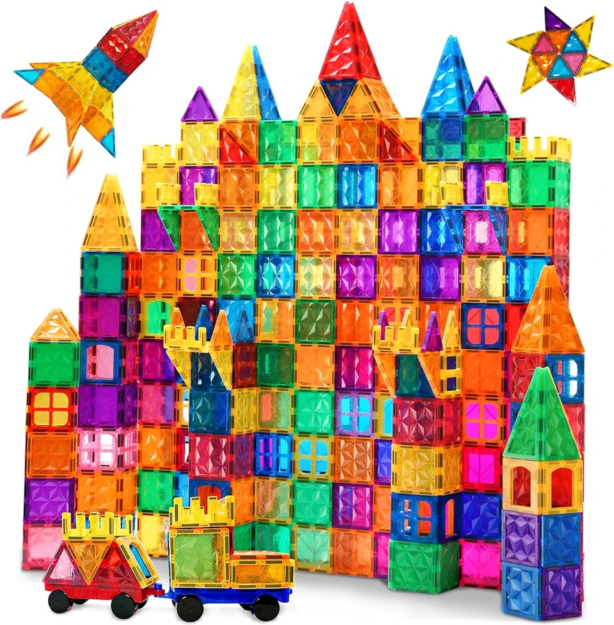 Magnetic Tiles, 102PCS Magnet Building Blocks with 2 Cars, 3D Diamond Magnetic Blocks, Construction Stem Toys for Kids, Educational Toys for Boys Girls Ages 3 4 5 6 7 8 (102 PCS)