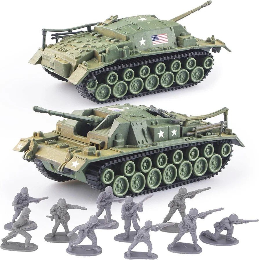 US Toy Tank and Army Men Toys Playset, 2pc Tank-5 Models and 10pc Toy Soldiers, Olive Drab Green 1:72 Military Vehicle, Ideal Military Toy for Kids Boys