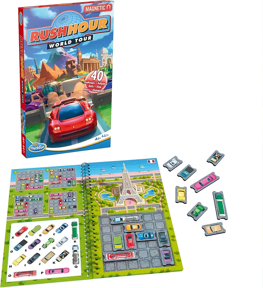 ThinkFun Rush Hour World Tour Magnetic Travel Puzzle - Embark on a Global Adventure of Logic and Strategy in a Compact Travel Edition