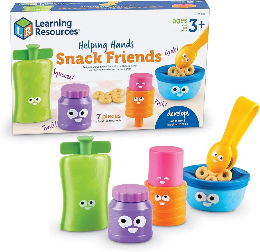 Learning Resources Helping Hands Snack Friends - 7 Pieces, Age 3+ Toddler Toys, Fine Motor Fun, Preschool, Fine Motor Skills, Toddler Activities