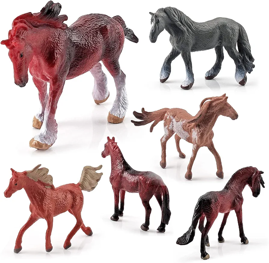 Realistic 2 Inch Mini Horse Figurines Toy Palyset Arabian Horse Hannover Horse Morgan Stallion Solid Steed Model Set Early Educational Cognitive Toy for Kids 3 4 5 6 Boys and Girls 6PCS