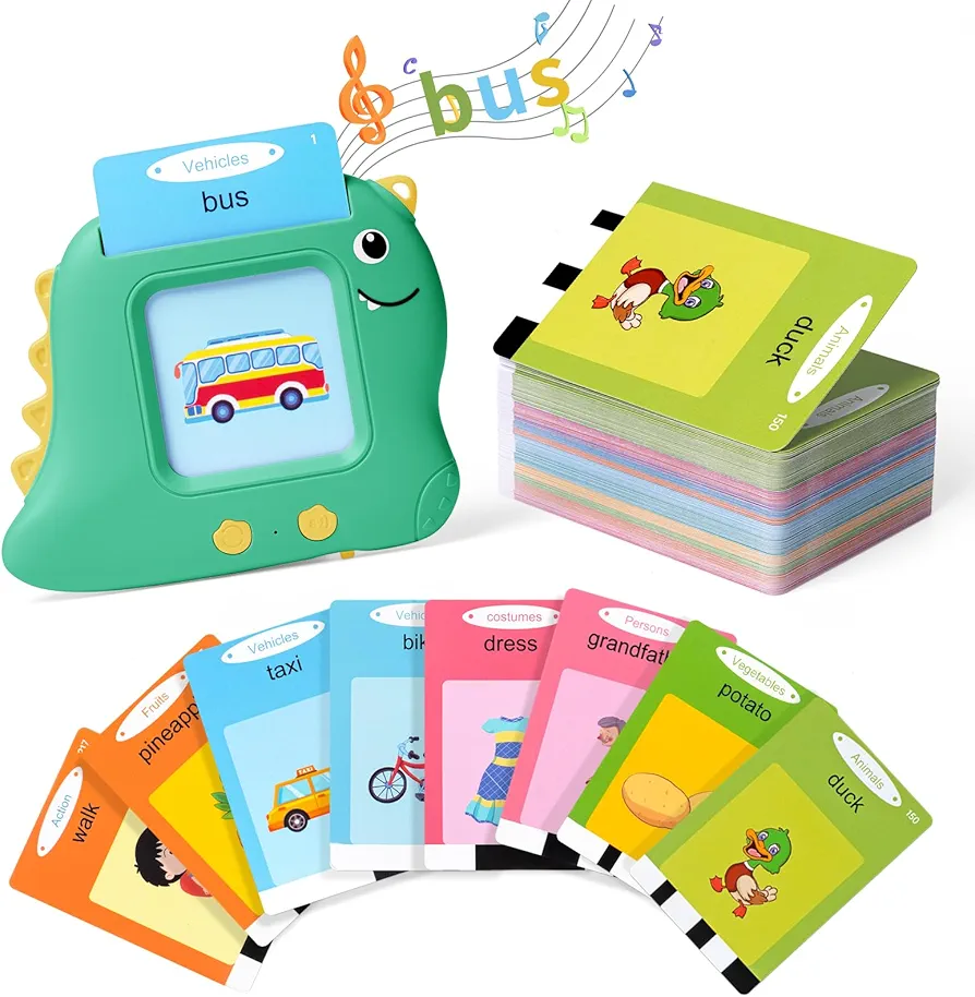 Talking Flash Cards for Toddlers Ages 3-5, 112 Cards and 224 Sight Words, Montessori Preschool Speech Toys, Autism Sensory Toys for Boy Girl, Reading Machine for Kids 3 4 5 6 Years (Green)