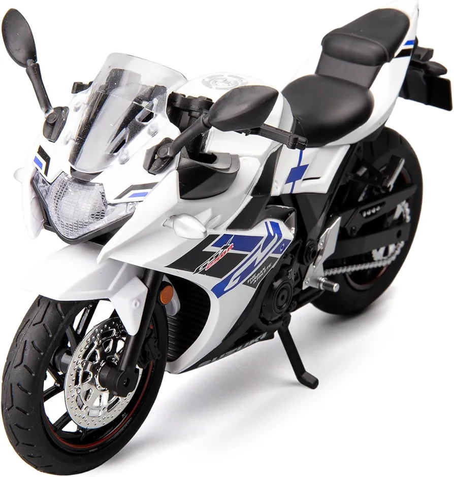 BDTCTK Compatible for 1:12 Suzuki GSX250R Motorcycle Model, Diecast Toy Car Model, Free and Suspension Roller, Motorcycle Collection, Gift White.