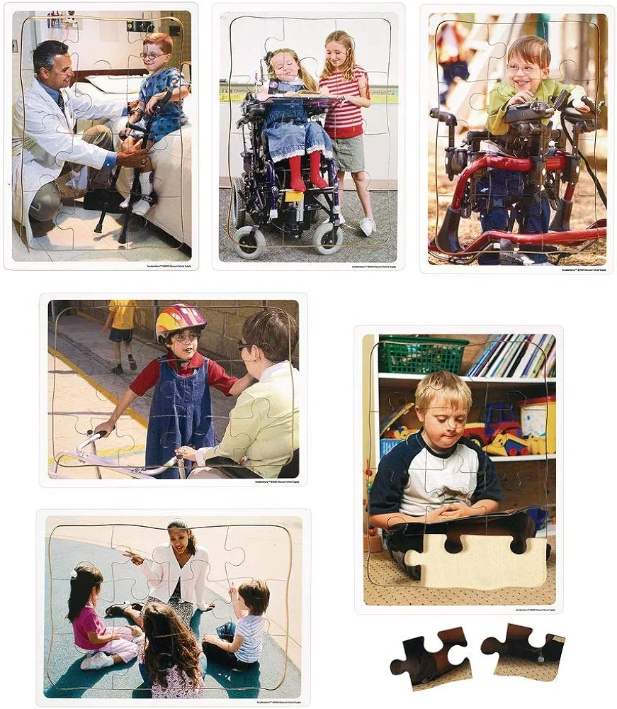 Excellerations Inclusion Puzzles, Set of 6, Social Emotional Wood Jigsaw Puzzles for Preschool Age Children