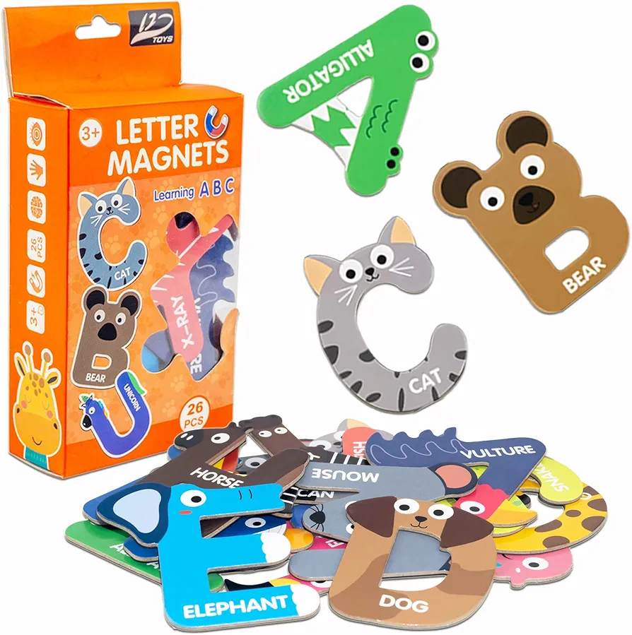 Refrigerator Animal Alphabet Magnets Magnetic Letters Toy, Large ABC Uppercase Preschool Educational Spelling Fridge Game Gift for Kids Toddlers Boys & Girls Ages 3 4 5 (26Pcs)