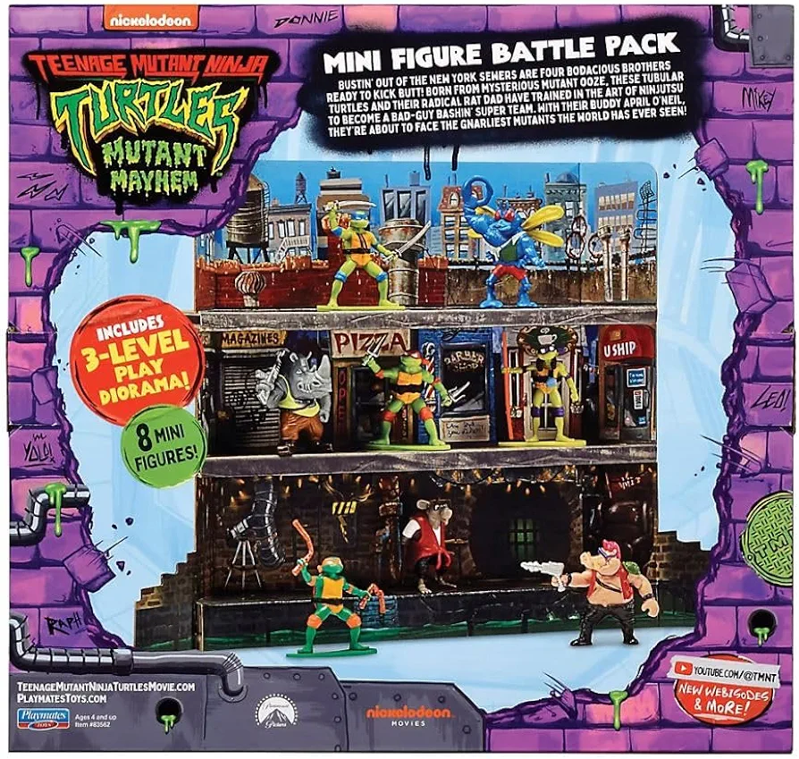 PlayMates Teenage Mutant Ninja Turtles: Mutant Mayhem Mini Figure Battle Pack, Green