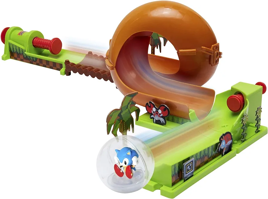 Sonic The Hedgehog Pinball Green Hill Zone , Track Play Set, 9 Piece, with Looping Action & Automatic Bumper Exclusive Sonic Sphere Included, for Ages 3+