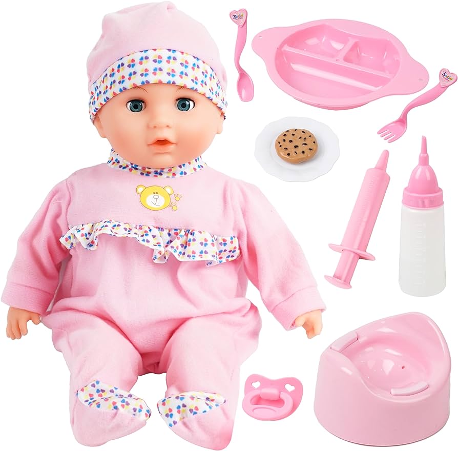 Interactive Baby Doll Pink - 16 Inch Crying Talking Feeding Dolls with Different Sounds and Accessories, Pretend Play Preschool Toys for 2 3 4 5+ Year Old Girls Boys Gift