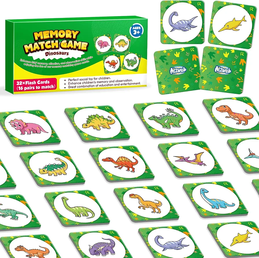 Match Game,Memory Game,Dinosaur Toys 32 Pcs Toddler Card Games for Boys Girls Kids Ages 3 4 5 6,Flash Cards for Preschool Kindergarten Learning Activities,Educational Toys Homechool Supplies