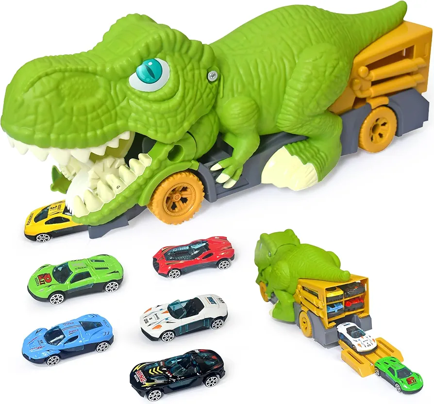 Dinosaur Eating Cars Transport Truck Carrier Gift Toys for 3 Year Old Boys Toys for 4 Year Old Boys,Toy Cars for Boys Age 4-7,Monster Trucks for Boys,Dinosaur Toys for Kids 3-5