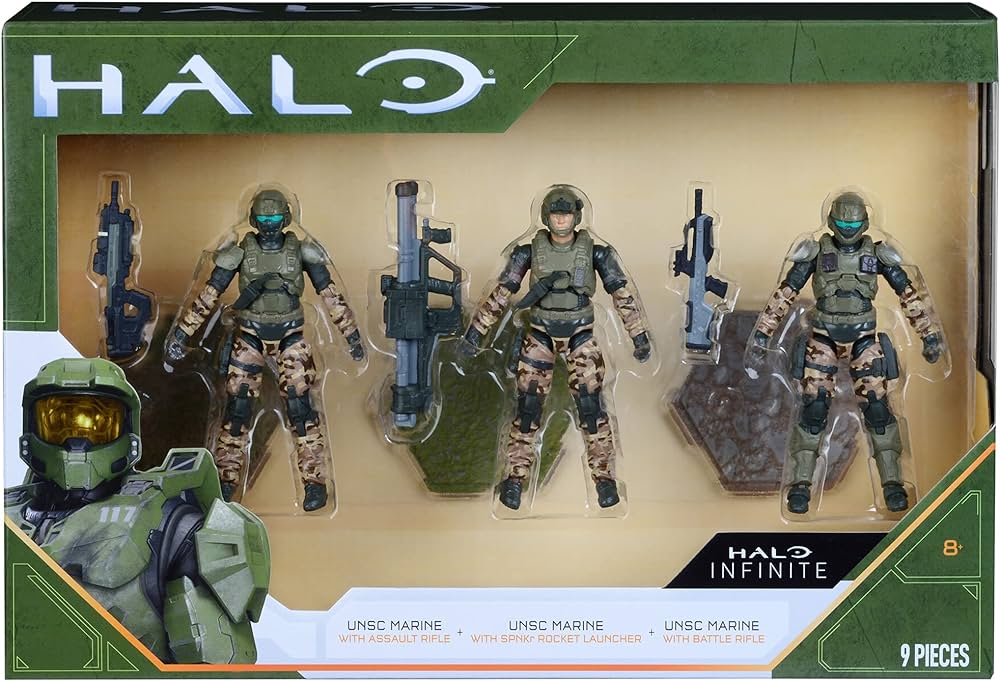 HALO 4” 3 Figure Pack Assortment - UNSC Marines with Weapons Fans - Build Your Universe - Amazon Exclusive