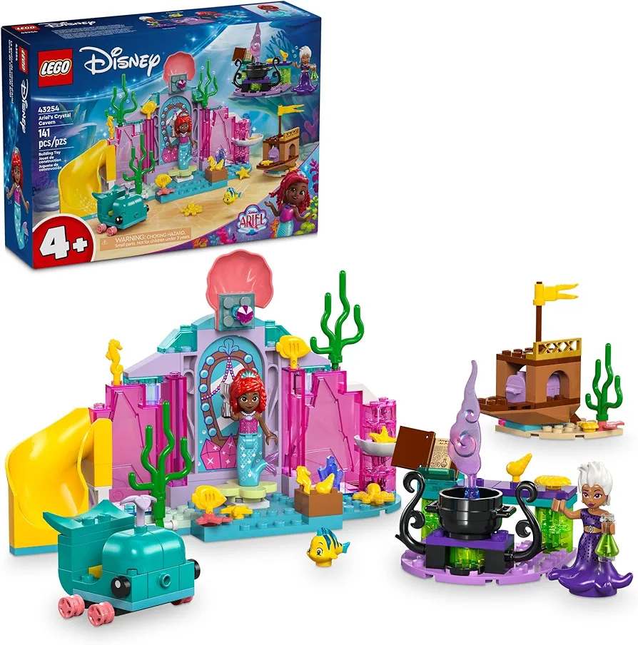 LEGO Disney Princess Ariel’s Crystal Cavern, Buildable Disney Toy Playset for Kids, Ariel Princess Mermaid Mini Doll and Fish Figure, Treasure Chest, Gift for Girls and Boys Ages 4 and Up, 43254