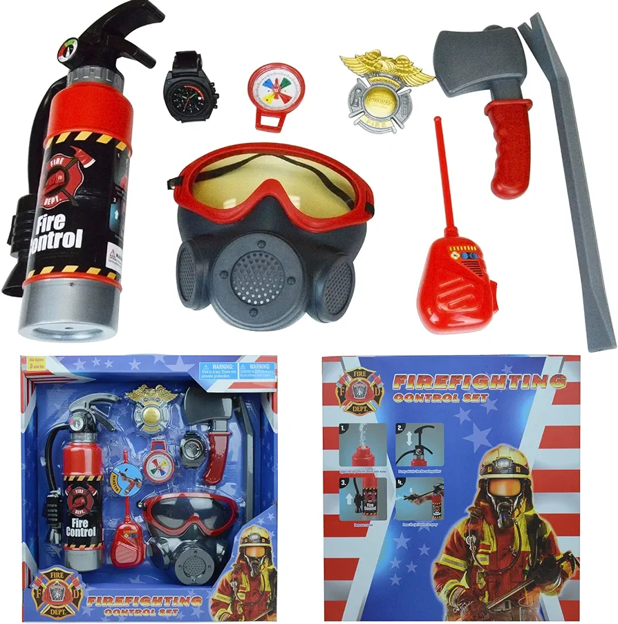 8 Pcs Fireman Gear Firefighter Role Play Toy Set Accessories for Toddlers, Pretend Play Set Career Day Costume for Boys & Girls