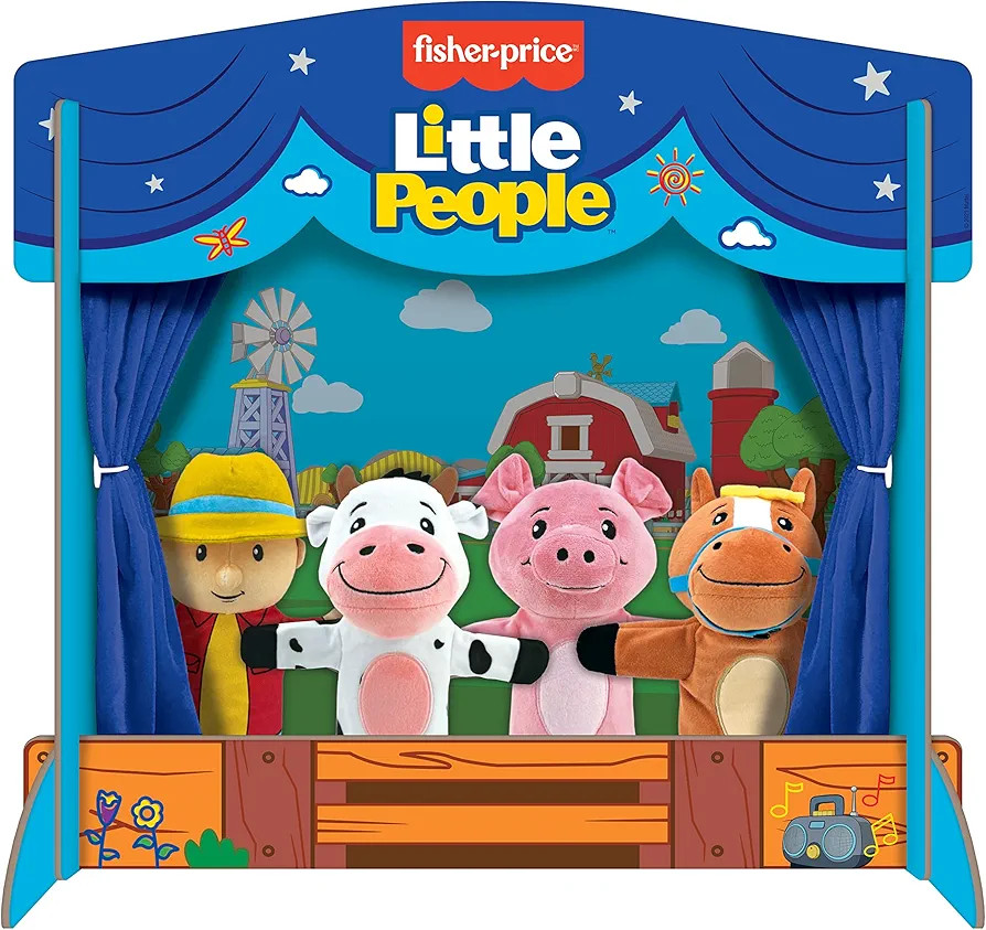 TCG Toys Little People Theater with 4 Puppets -Tabletop Theater w/ 4 Puppet Figures including Farmer, Cow, Pig, & Horse. Tabletop Theater Great for Preschool, Elementary, Children, Girls and Boys