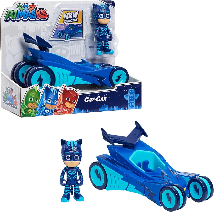 PJ Masks Catboy & Cat-Car, 2-Piece Articulated Action Figure and Vehicle Set, Blue, Kids Toys for Ages 3 Up by Just Play