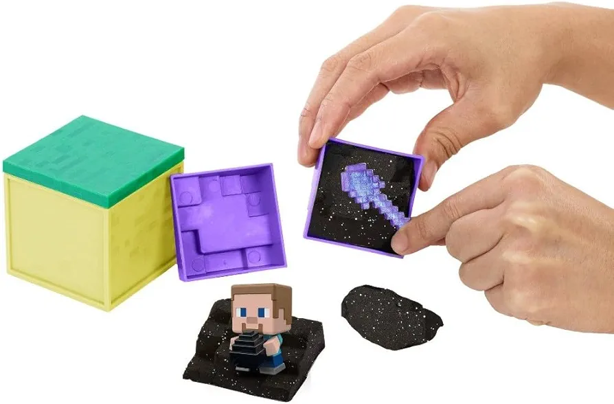 Mattel Minecraft Mini Mining Set, Elementals # 12, Steve with Dragon Egg Figure with Moldable Sand for Added Creativity, Environment Accessory, Creative, Hands-on Biome Build Toy, Gift for Fans