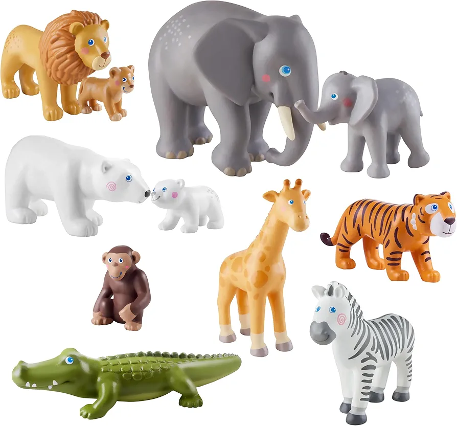 HABA Little Friends Zoo Animals Bulk Playset with 11 Chunky Plastic Toy Figures for Ages 3+