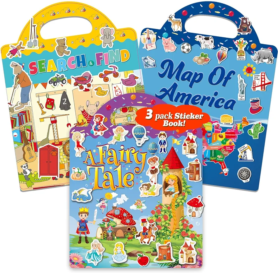 Reusable Sticker Books for Kids 2-4 111 Pcs Stickers Books for Toddlers 1-3 Preschool Learning Activities Busy Book for Girls Boys Travel Essentials Toys for Kids 2-6 Year Old