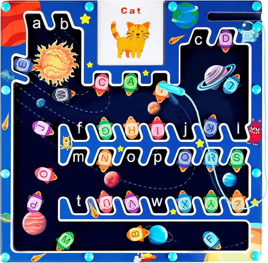 Magnetic Alphabet Maze Board - Kids Montessori Fine Motor Skills Toys Toddlers Preschool ABC Letters Learning