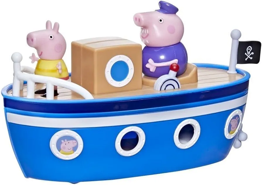 Peppa Pig Peppa’s Adventures Grandpa Pig’s Cabin Boat Vehicle Preschool Toy: 1 Figure, Removable Deck, Rolling Wheels, for Ages 3 and Up