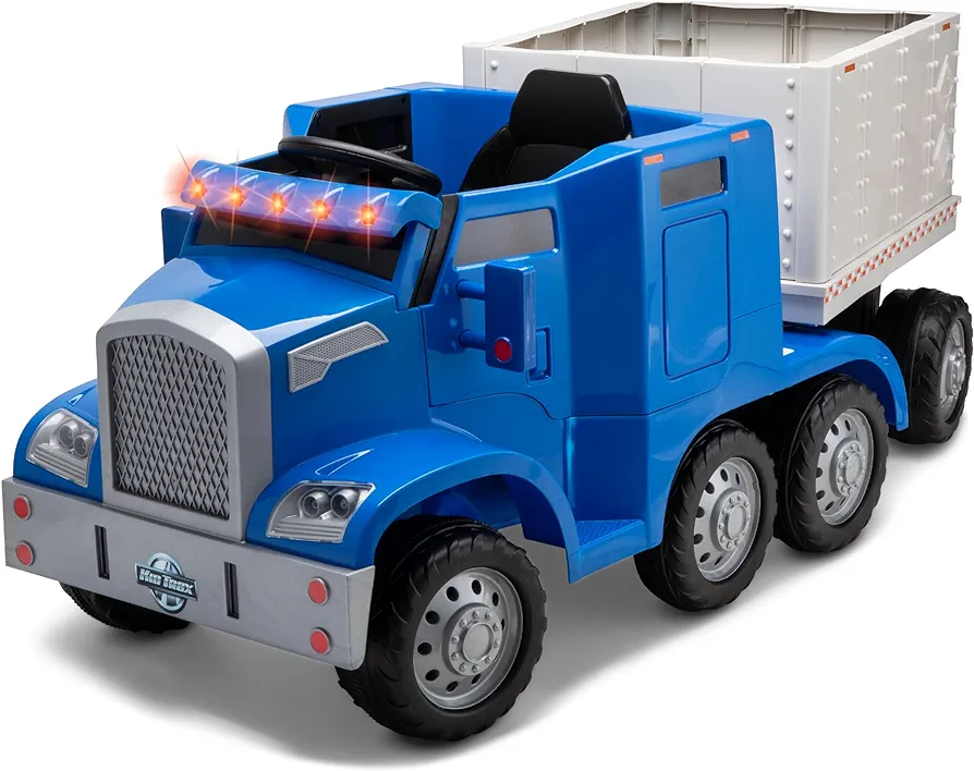 Kid Trax 12V Kids Ride On Semi-Truck with Detachable Trailer - Realistic Sounds, Lights, CB Radio, & Horn, Forward & Reverse, Electric Cars for Kids, Toddler Outdoor Toys, Ages 3-5, Max Weight 77 lbs