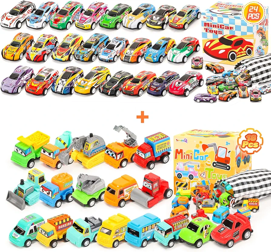 Toy Cars for Kids, 42Pcs Race Cars Pull Back Cars Playsets with Storage Bags, Party Favors Kids Prizes Fillers Bulk Gifts for Boys and Girls Car Game Treasure Chest