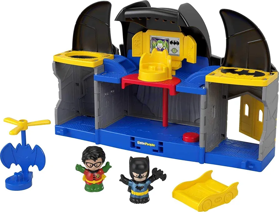 Fisher-Price Little People Toddler Toy DC Super Friends Batcave Playset with Batman & Robin Figures for Preschool Pretend Play Kids Ages 18+ Months