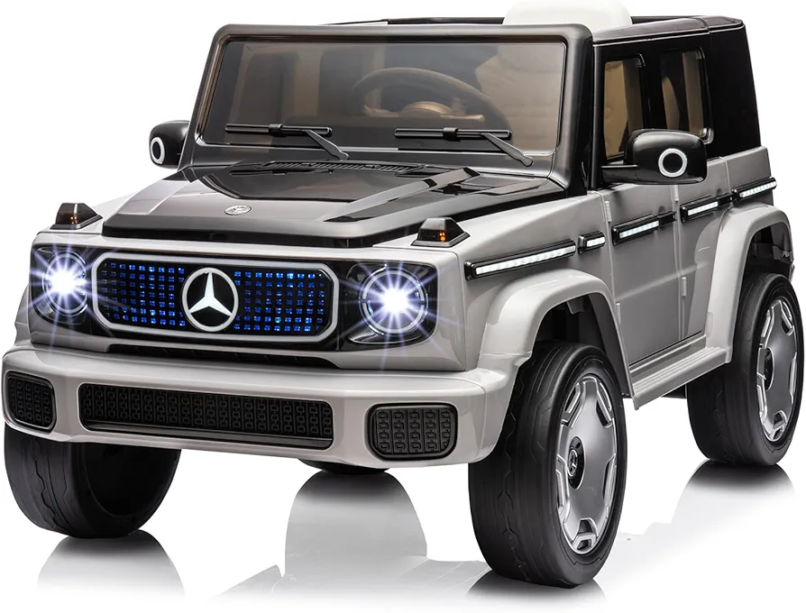 12V Kids Ride On Car, Licensed Mercedes-Benz EQG Electric Car Battery Powered w/Parent Remote Control, Full Car LED Lights, Spring Suspension, Music, 4 Wheeler Electric Vehicle for Kids, Gray