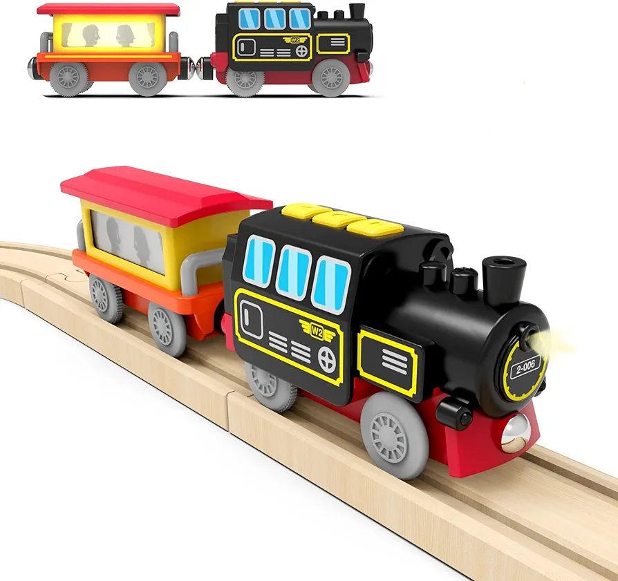 Battery Operated Locomotive Train, Magnetic Train Toy for Wooden Tracks, Motorized Train Compatible with Thomas, Brio, Chuggington, Melissa and Doug (Battery Not Included)