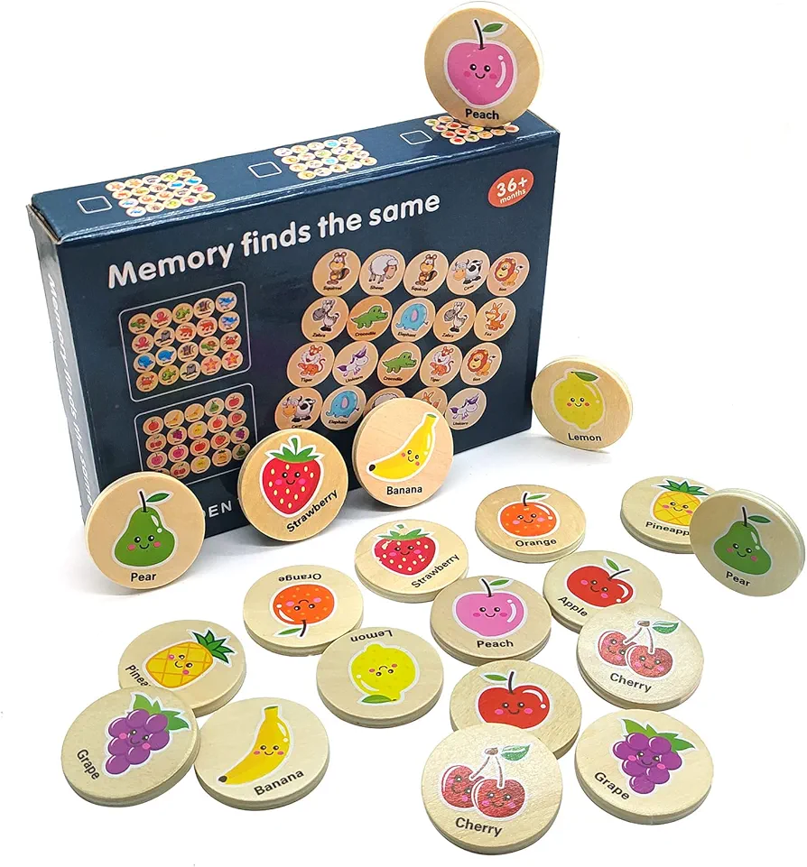 Wooden Memory Game for Kids.20PC Memory Matching Games for Toddlers 2-4 Years.Preschool Game Memory Card Toy.Matching Games for Toddlers 1-3(Fruit)