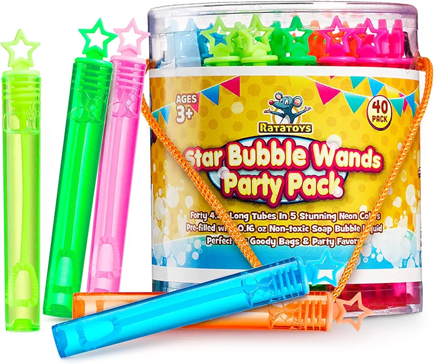 Star Bubble Wands Party Favors Pack Of 40 By Ratatoys: Mini Neon Bubble Wands | Odor-Free Non-Toxic Kids’/Birthday Treats Bubble Maker Toys for Kids | Outdoor Summer Events & Celebration Toy Gift