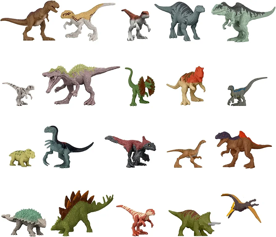 Mattel Jurassic World Dominion Minis Multipack, 20 Mini Dinosaur Toys with Authentic Designs, 1.125-inch Scale