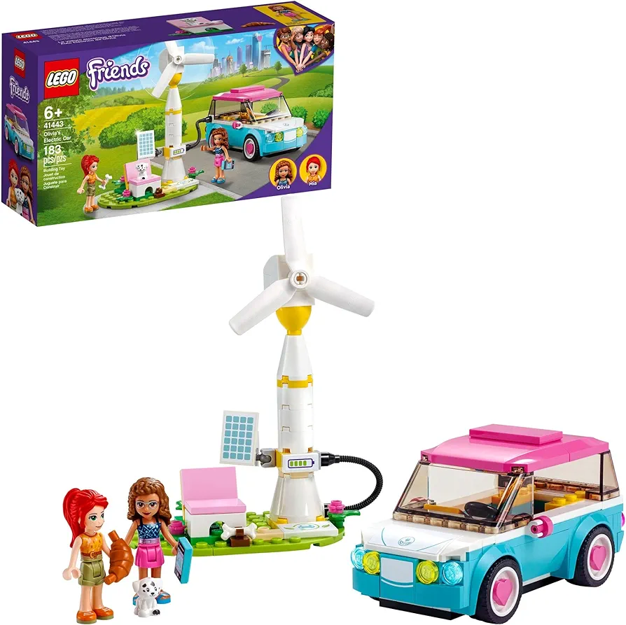 LEGO Friends Olivia's Electric Car Toy 41443 Vehicle for Girls, Boys and Kids 6 Plus Years Old, with Mia Mini-Doll & Puppy Figure Eco Education Playset