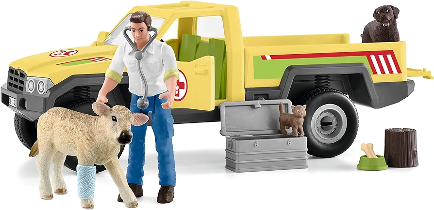 Schleich Vet Visit to the Farm Farm World 12-Piece Veterinarian and Truck Toy Set with Animal Toys for Kids Ages 3-8